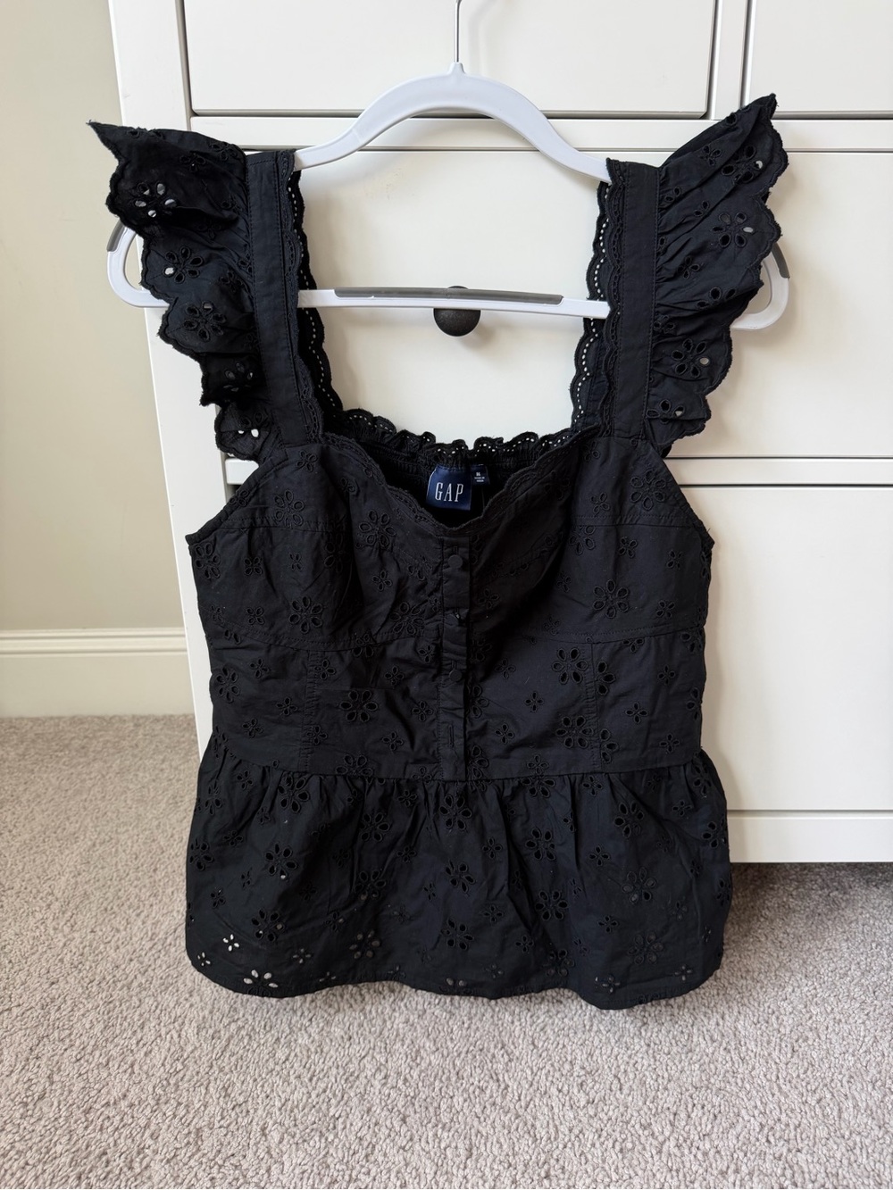 GAP Black Eyelet Peplum Flutter Strap Camisole